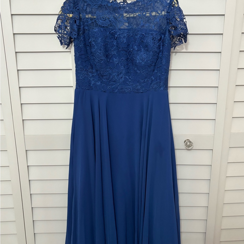 JJs House Blue Flutter Sleeve Evening Gown